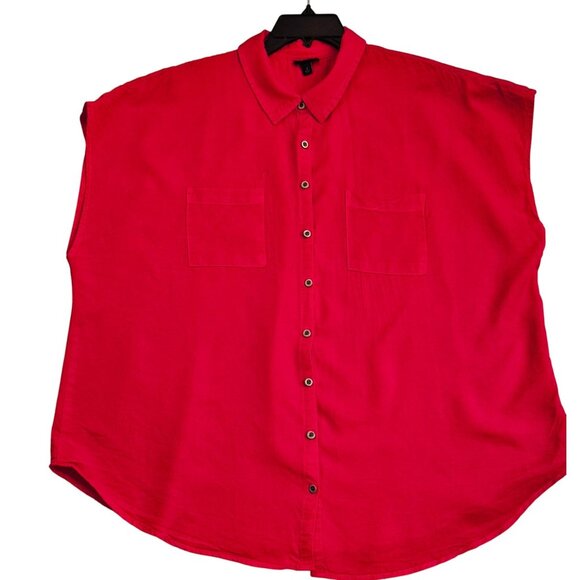 Torrid Red Tencel Blend Boxy Dolman Sleeve Button Front Tunic Top Size 2X EUC - Picture 2 of 8